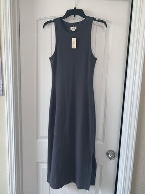 NWT UpWest Women’s Charcoal Ribbed Cotton Bodycon Tank Midi Dress with Slit XS